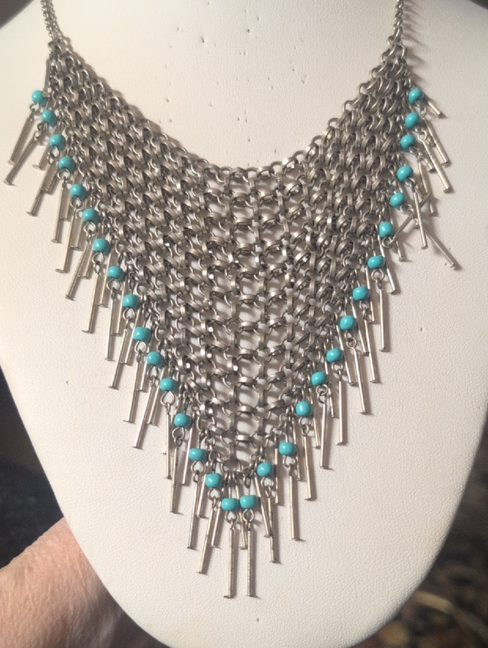 American Eagle Turquoise Accent Silver Multi-Chain Fringe Necklace